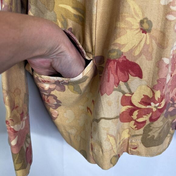 Alexis & Avery 100% Cotton Lightweight Tan Floral Print Cottage Core Jacket LG - Picture 6 of 11